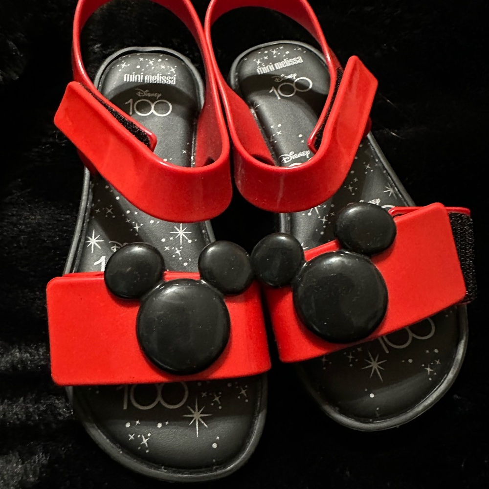 Mini Melissa Kids Red and Black Mickey Sandals